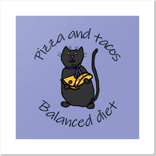 Balanced Diet for Animals Cat Pizza and Tacos Food Posters and Art